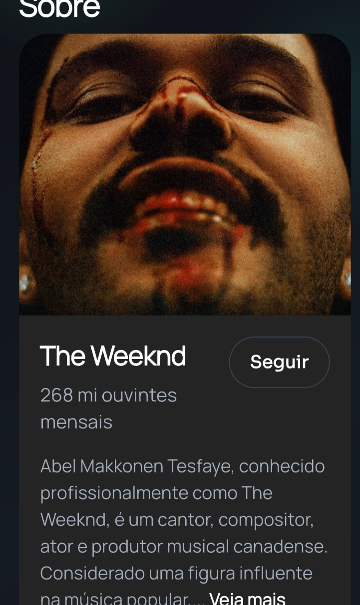 Tela do Fluxo mostrando biografia e página do artista