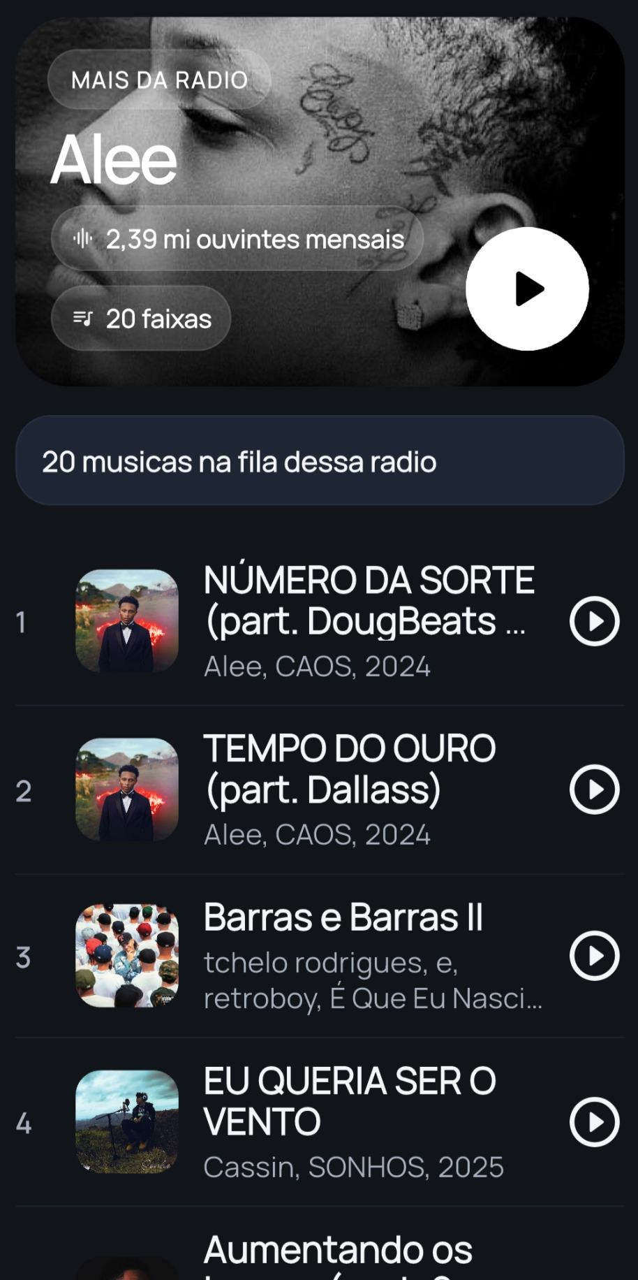 Tela do Fluxo mostrando uma rádio de artista