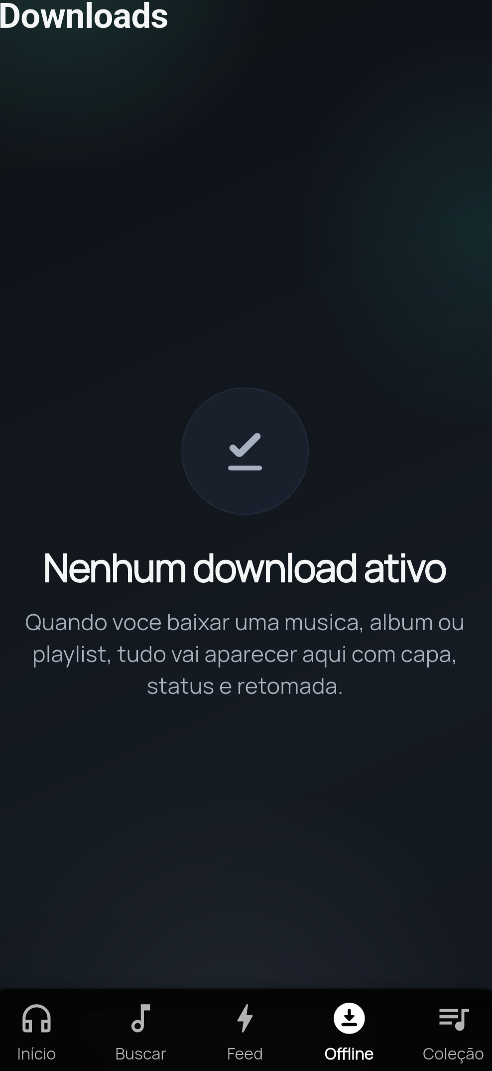 Tela do Fluxo mostrando a área de downloads offline